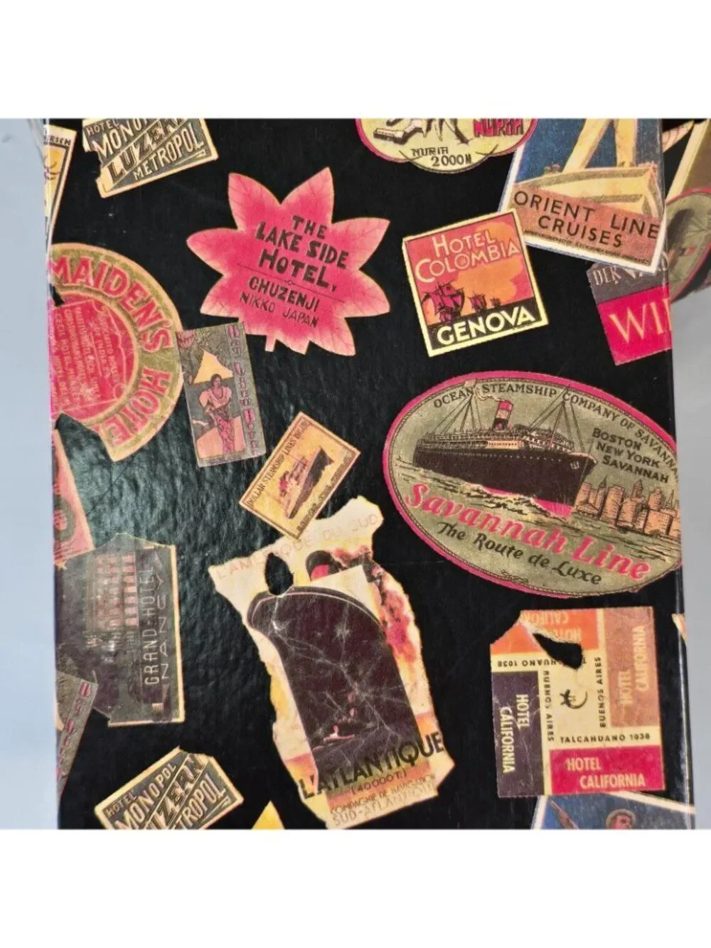 Decorative Storage Box Vintage Travel Labels Collage #1